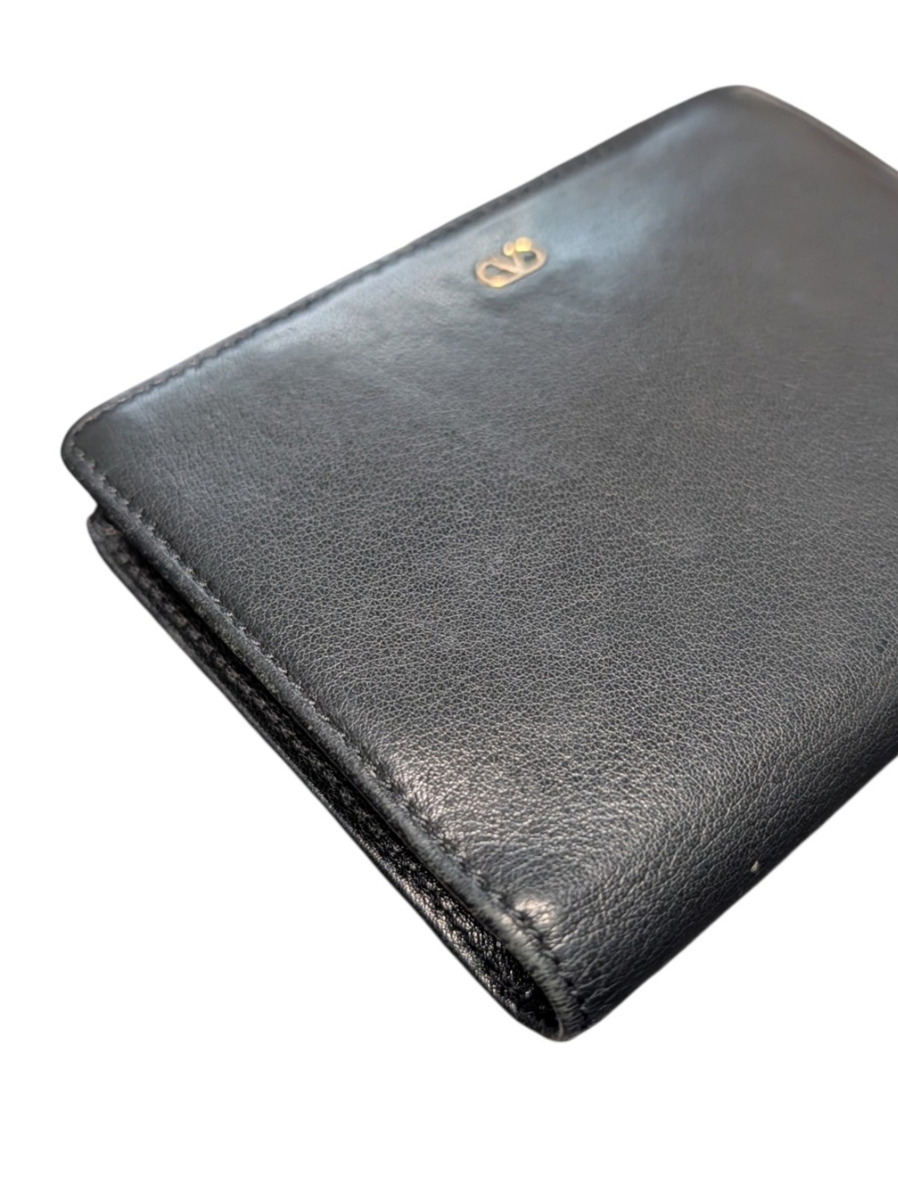 Valentino Garavani Black Calf Skin Leather Kiss Lock Compact Wallet - Picture 6 of 8